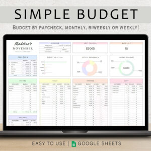 Budget Planner Google Sheet Monthly Budget Spreadsheet Paycheck Budget Template Simple Weekly Financial Planner Beginners Biweekly Budgeting