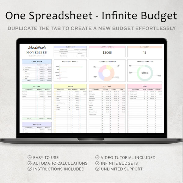 Budget Planner Google Sheet Monthly Budget Spreadsheet Paycheck Budget Template Simple Weekly Financial Planner Beginners Biweekly Budgeting - Image 9