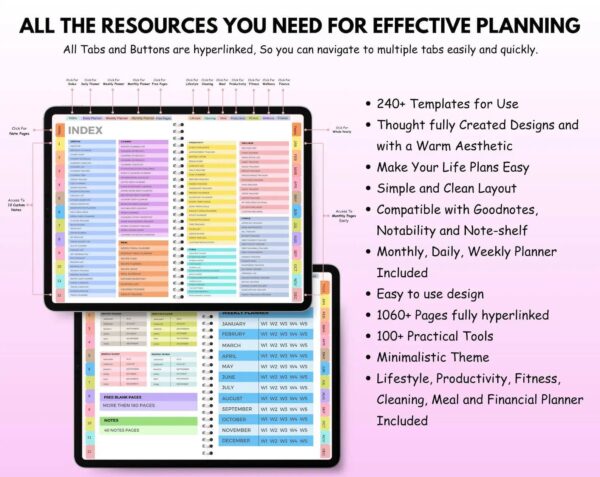 All-in-One Digital Planner 2025, 2026, 2027 – Hyperlinked & Customizable - Image 3