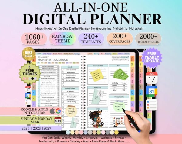 All-in-One Digital Planner 2025, 2026, 2027 – Hyperlinked & Customizable